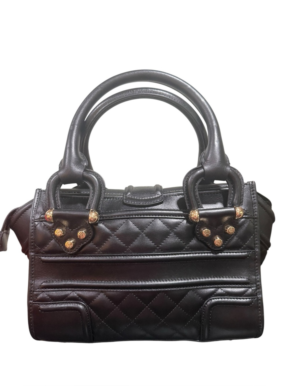 Burberry Prorsum Black Quilted Leather Satchel Gold Hardware Made in Italy - Picture 3 of 16
